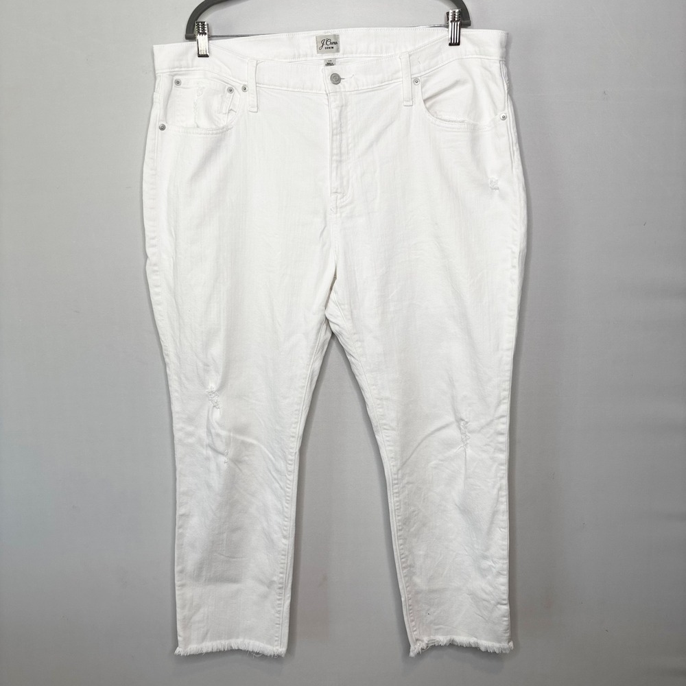 J Crew Slim Boyfriend Jeans Women's Size 35 White Straight‎ Distressed Raw Hem